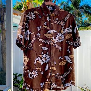 VINTAGE TOMMY BAHAMA MEN’S BROWN FLORAL TROPICAL SHIRT - SIZE SMALL